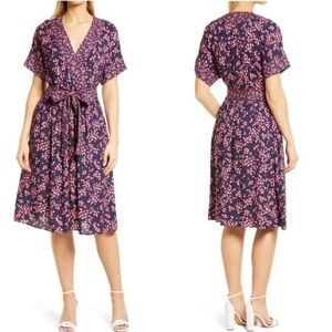 Draper James Martina faux‎ wrap Midi Dress Navy Cherry Blossom size L